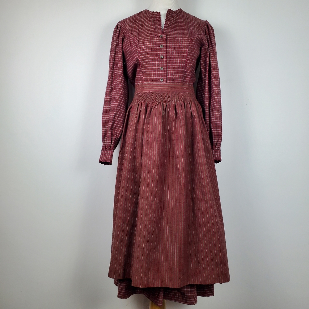 Alphorn VINTAGE Red Traditional Austrian Folk Buttoned DRESS 100% Cotton